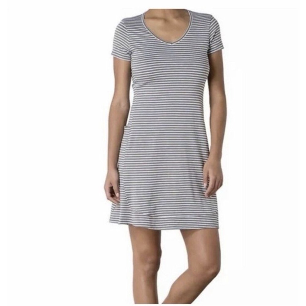Toad and Co Women's Size Medium Marley Short Sleeve Dress Smoke Stripe Gorpcore